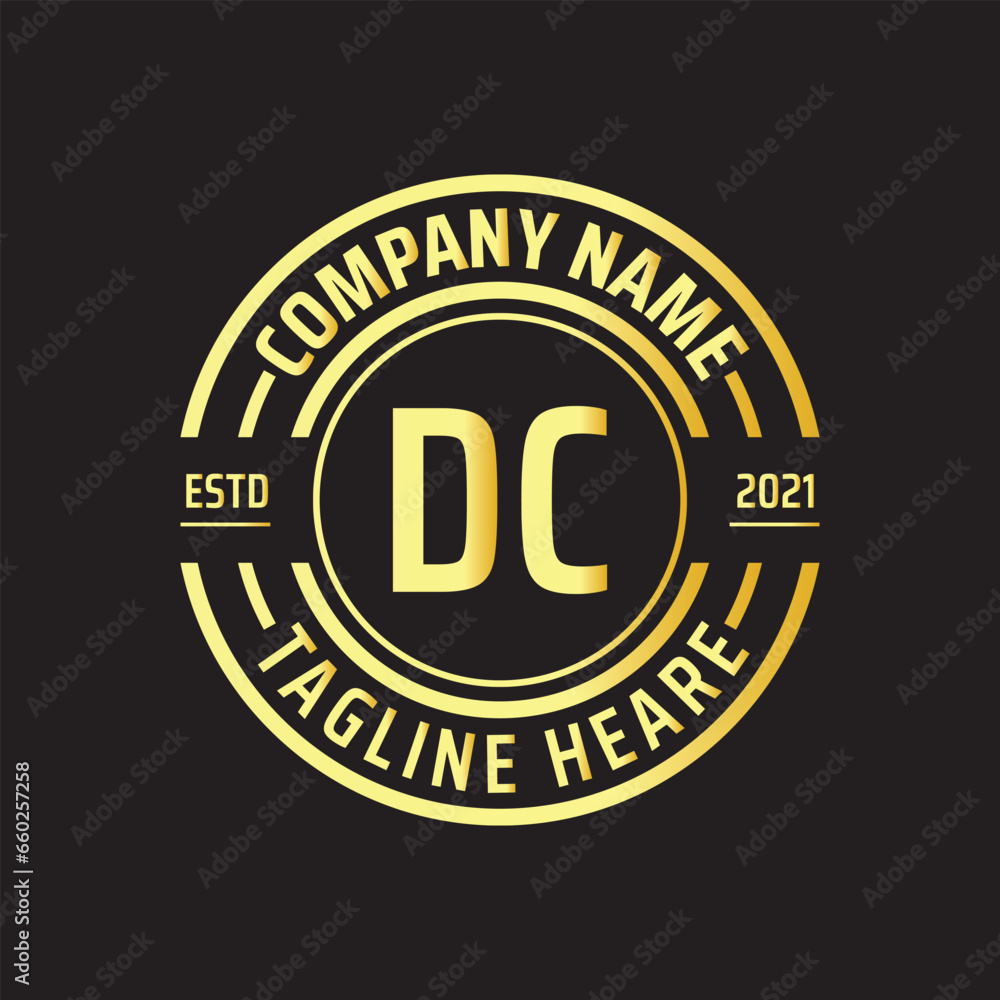 Professional simple Letter DC Circle Luxury Gold Color Vector Logo Template
