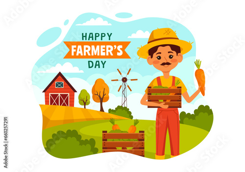 Happy Farmers' Day Vector Illustration on December 23 Rice Fields and Farmers Suitable for Poster or Landing Page in Flat Cartoon Background Design