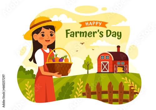 Happy Farmers' Day Vector Illustration on December 23 Rice Fields and Farmers Suitable for Poster or Landing Page in Flat Cartoon Background Design