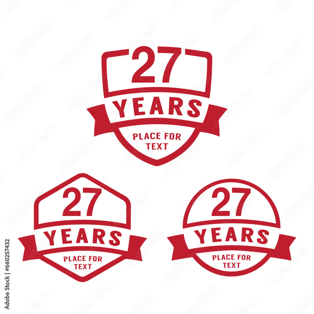 27 years anniversary celebration logotype. 27th anniversary logo collection. Set of anniversary design template. Vector illustration.