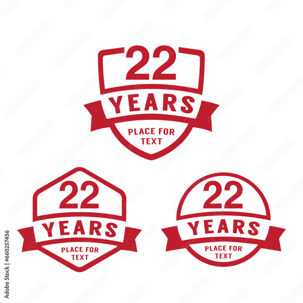 Obraz premium 22 years anniversary celebration logotype. 22nd anniversary logo collection. Set of anniversary design template. Vector illustration.