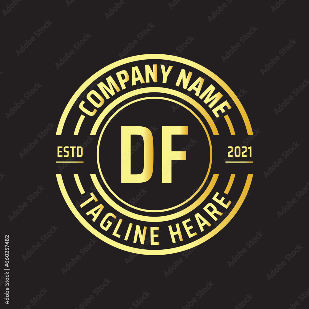 Professional simple Letter DF Circle Luxury Gold Color Vector Logo Template