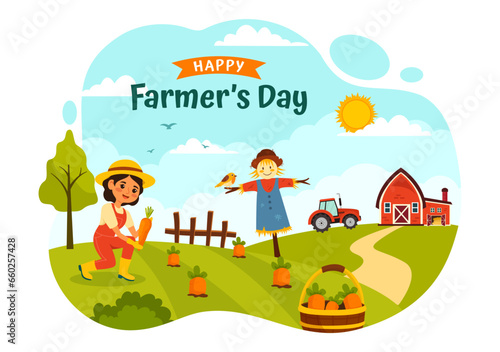 Happy Farmers' Day Vector Illustration on December 23 Rice Fields and Farmers Suitable for Poster or Landing Page in Flat Cartoon Background Design