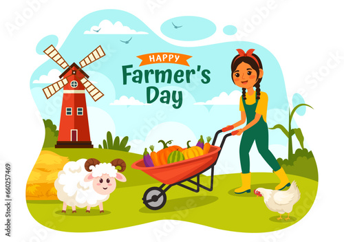 Happy Farmers' Day Vector Illustration on December 23 Rice Fields and Farmers Suitable for Poster or Landing Page in Flat Cartoon Background Design