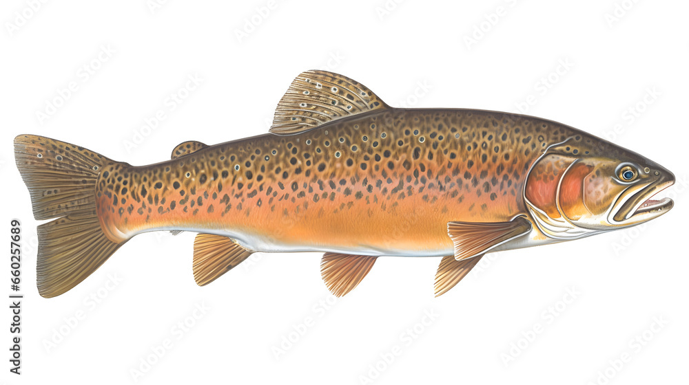 Tiger Trout, realistic, side view, illustration, transparent png, no background, generative ai Tiger Trout, realistic, side view, illustration, transparent png, no background, generative ai