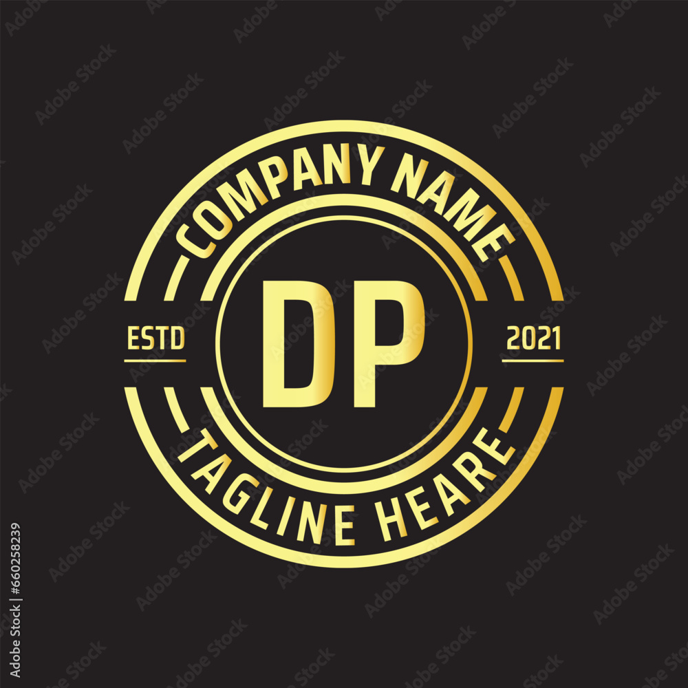 Professional simple Letter DP Circle Luxury Gold Color Vector Logo Template
