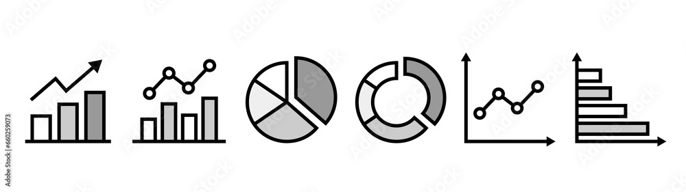 Graph icon set. Various six types of monochrome icons. Stock Vector ...