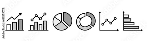 Graph icon set. Various six types of monochrome icons.