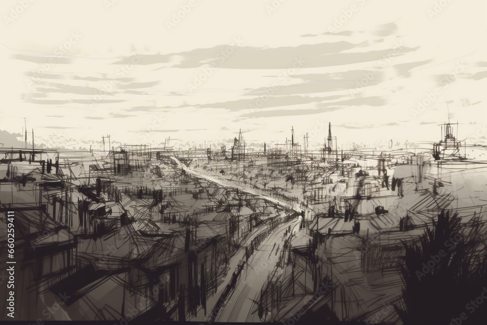 A distant cityscape sketch. Generative AI