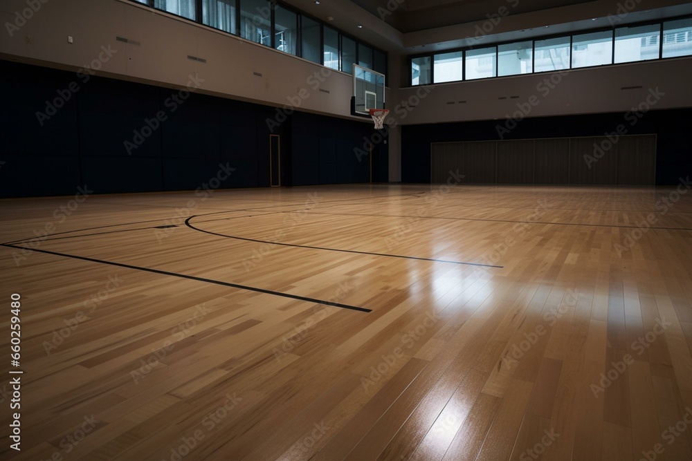 Wooden floor basketball court. Generative AI