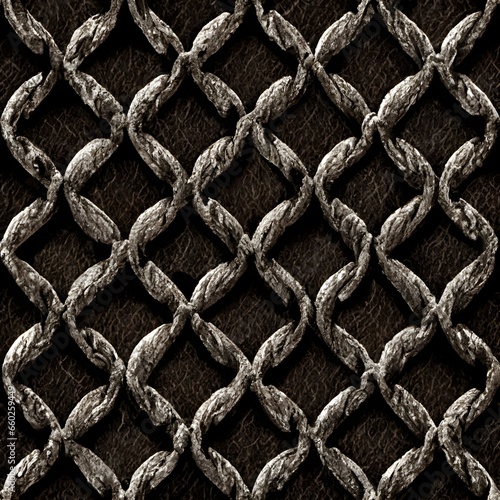 thick silver chain link motif painted on greyishbrown parchment with touches of rust stylized border of a medieval illuminated manuscript nautical anchor chain abstract patterns in dark greys  photo