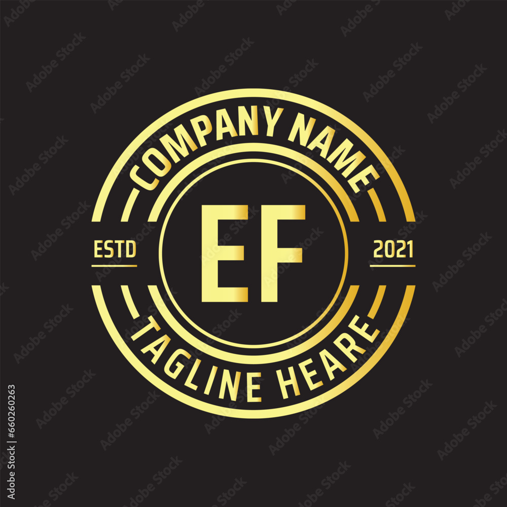 Professional simple Letter EF Circle Luxury Gold Color Vector Logo Template