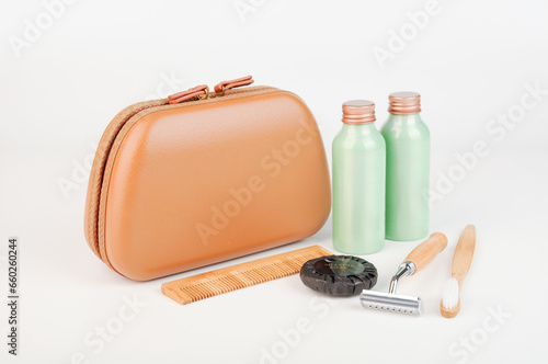 Business class amenity kit isolated on background