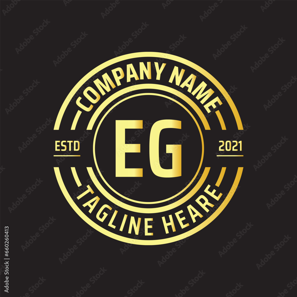 Professional simple Letter EG Circle Luxury Gold Color Vector Logo Template