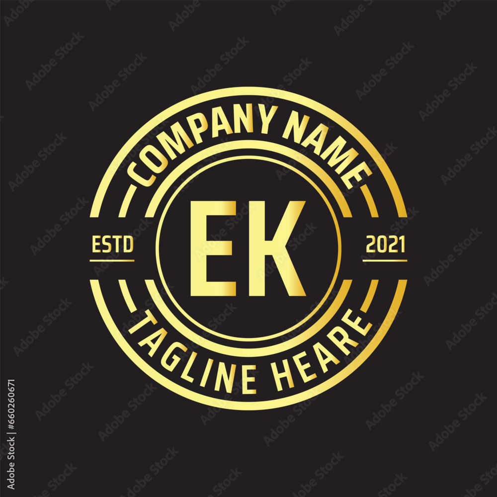 Professional simple Letter EK Circle Luxury Gold Color Vector Logo Template