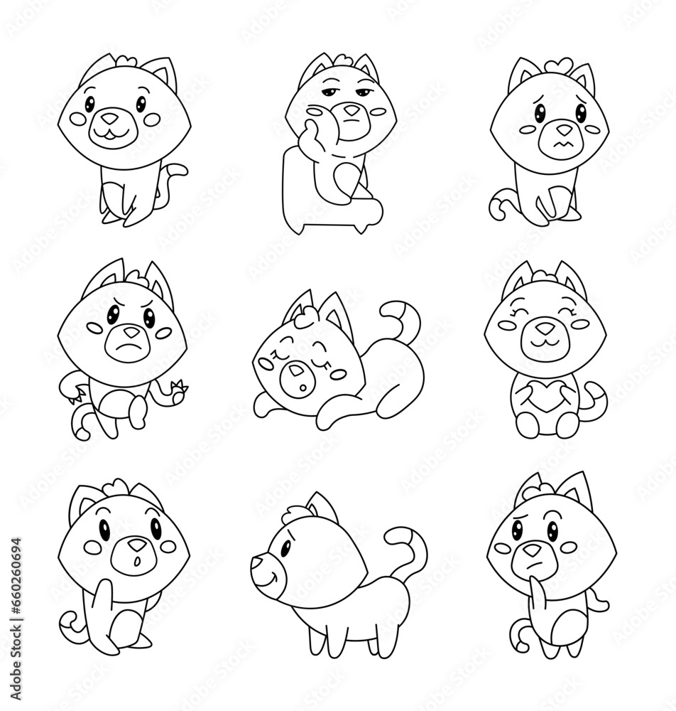 Cute cartoon fox. Coloring Page. Funny wild animal. Vector drawing. Collection of design elements.