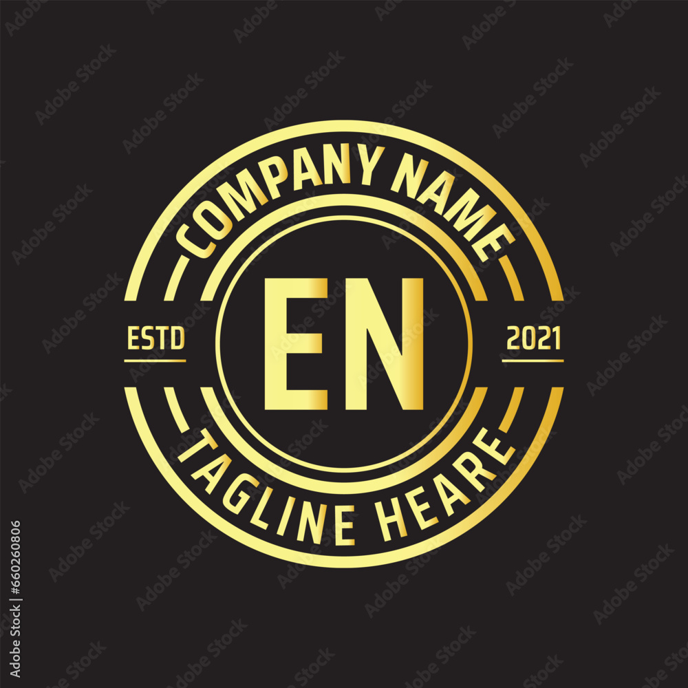 Professional simple Letter EN Circle Luxury Gold Color Vector Logo Template