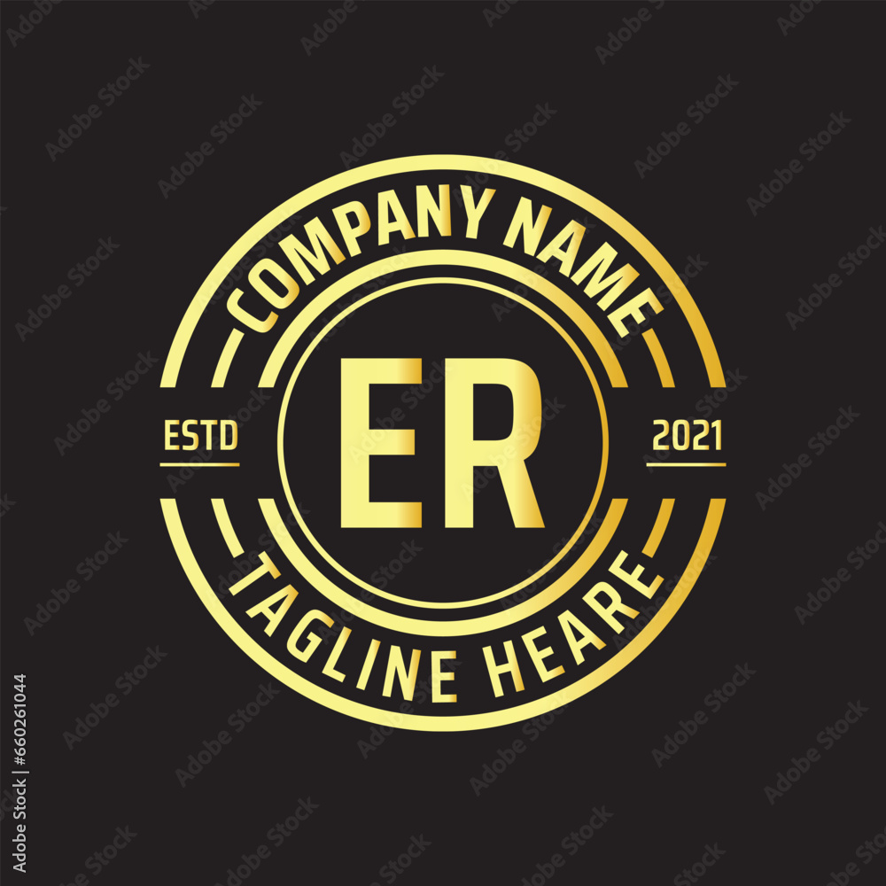 Professional simple Letter ER Circle Luxury Gold Color Vector Logo Template Professional simple Letter ER Circle Luxury Gold Color Vector Logo Template