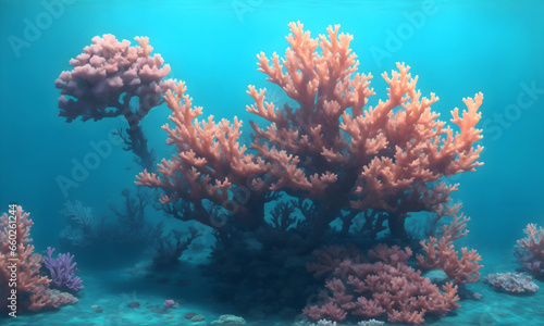 A vibrant coral reef teeming with an array of colorful marine life, set against the backdrop of a clear, cerulean ocean. ai generative
