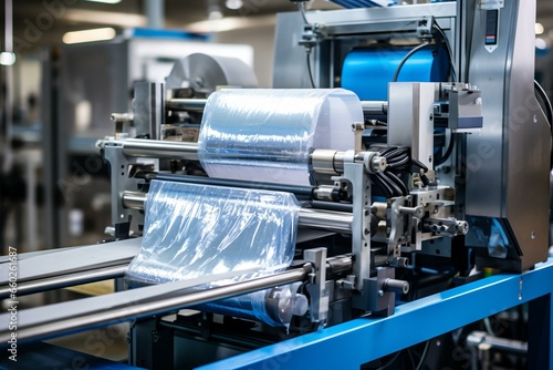 Modern aluminum foil filling machine in a factory. Generative AI