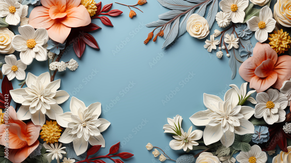 Bright beautiful creative flowers on a light background