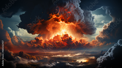 Mushroom of a nuclear explosion of a large powerful atomic bomb. Concept war and apocalypse end of the world