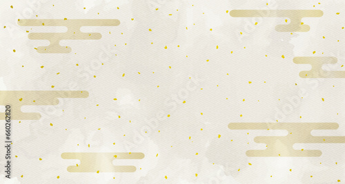 紙と雲の和風背景　和柄と金粉