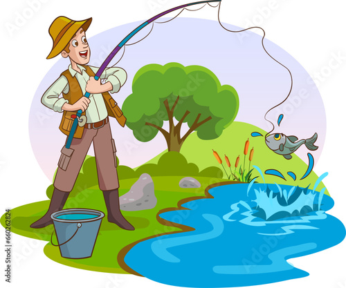vector illustration of man fishing