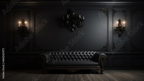 Discover Elegance Luxury Black Room with Ample Copy Space
