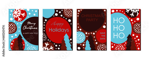 Set of christmas greeting cards, abstract vector illustration with lettering and eye-catching design for marketing, voucher, invitation
