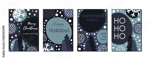 Set of christmas greeting cards, abstract vector illustration with lettering and eye-catching design for marketing, voucher, invitation