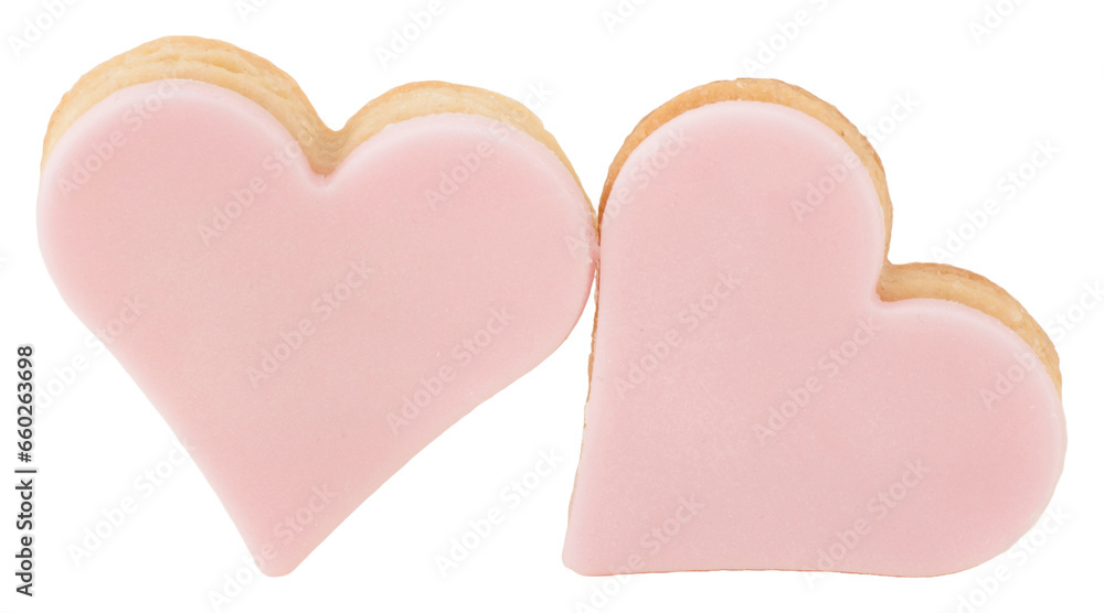 Zwei Kekse in Herzform mit rosa Fondant