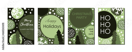 Vector set of social media stories design templates, backgrounds with copy space for text christmas and winter landscape. Winter background with snowflakes and green fir trees