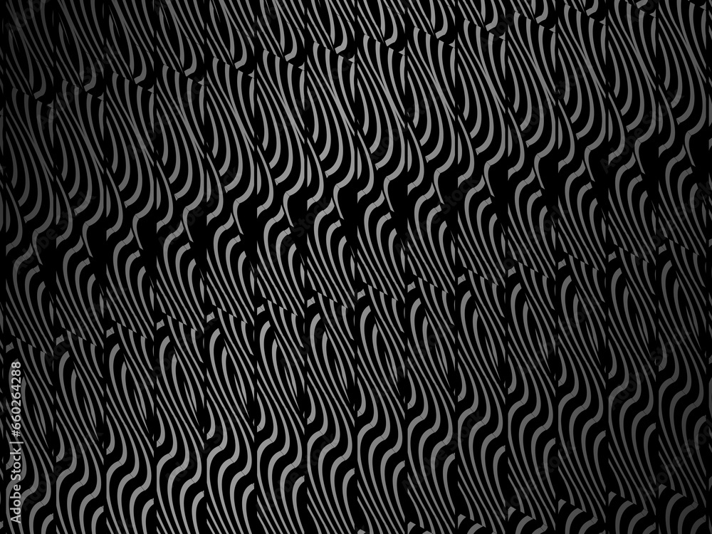 Black abstract background design. Modern wavy lines (guilloche curves) pattern in monochrome colors. Premium line texture for banner, business background. Dark horizontal vector template. Black abstract background design. Modern wavy lines (guilloche curves) pattern in monochrome colors. Premium line texture for banner, business background. Dark horizontal vector template.