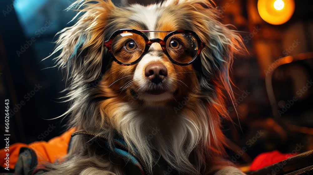Colorful The dog wears glasses and stands on two legs,Desktop Wallpaper Backgrounds,, Background HD For Designer