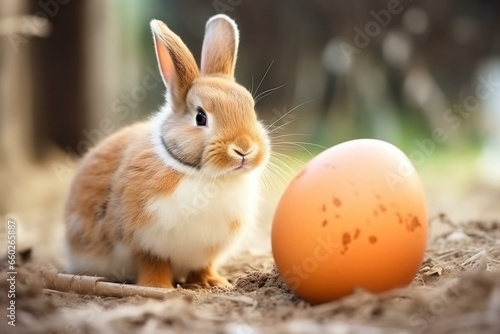 cute rabbit near an egg. Generative AI