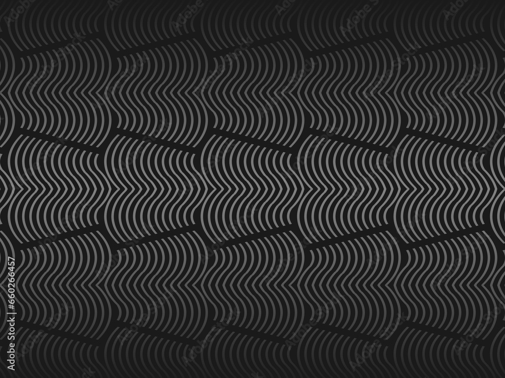 Black abstract background design. Modern wavy lines (guilloche curves) pattern in monochrome colors. Premium line texture for banner, business background. Dark horizontal vector template. Black abstract background design. Modern wavy lines (guilloche curves) pattern in monochrome colors. Premium line texture for banner, business background. Dark horizontal vector template.