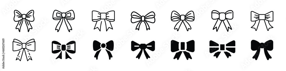 Ribbon Bow Vector icon, Black and white silhouette image of bow set, Set of vintage bows, set of bow tie, Bows set isolated on background, decorative different bow silhouette. bow illustration sign Ribbon Bow Vector icon, Black and white silhouette image of bow set, Set of vintage bows, set of bow tie, Bows set isolated on background, decorative different bow silhouette. bow illustration sign
