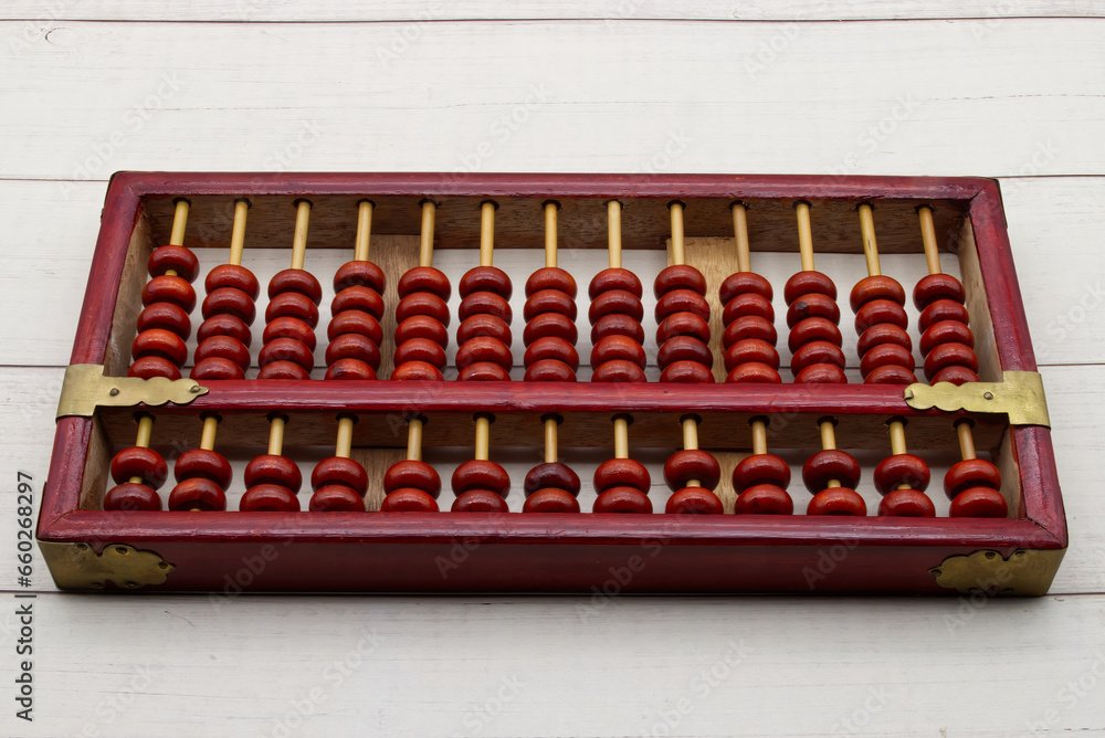 Naklejka premium Chinese Abacus. Math calculation tool. Ancient calculator.