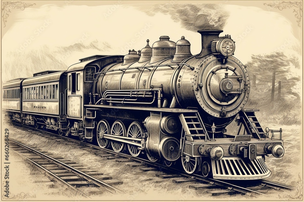 Classic train illustration. Generative AI