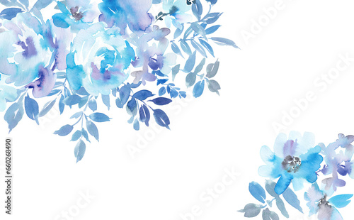 Fototapeta Naklejka Na Ścianę i Meble -  水彩で描いたブルーの草花の背景デザイン