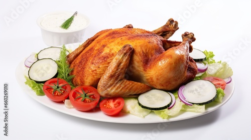roasted chicken, grilled chicken, whole fried chicken. white background
