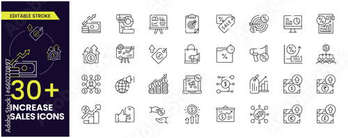 Increase sales Editable Stroke Icons. Sales, strategy, marketing, profit, vision, SEO, Increase Sales collection. Stroke Icons Collections