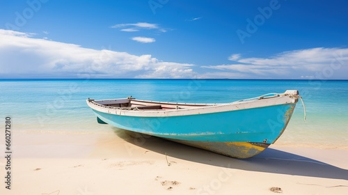 Small boat with beach background  .Generative AI © @_ greta