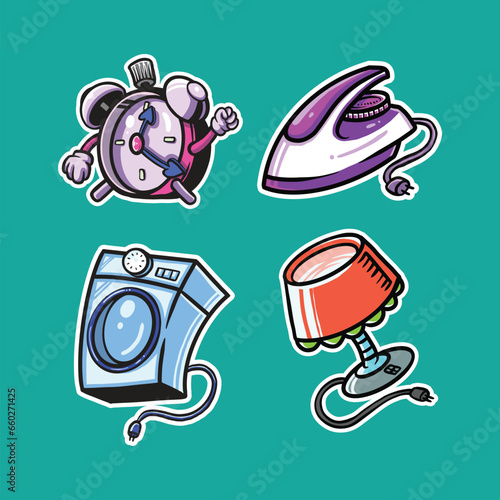 Electronic furniture mascot logo design vector with modern illustration concept style for badge, emblem and t shirt printing. Electronic furniture sticker pack illustration.