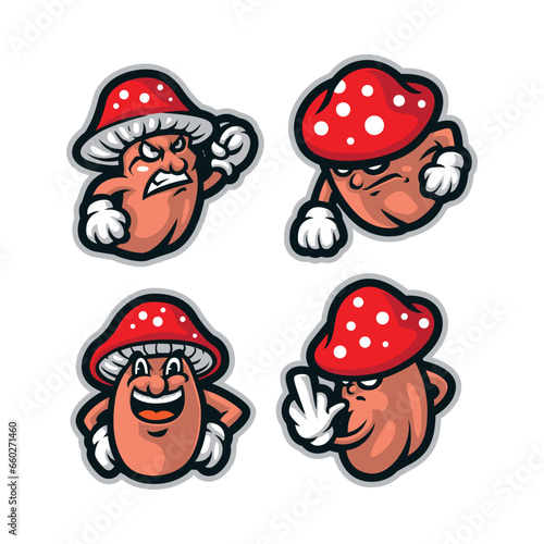 Mushroom mascot logo design vector with modern illustration concept style for badge, emblem and t shirt printing. Mushroom sticker pack illustration.