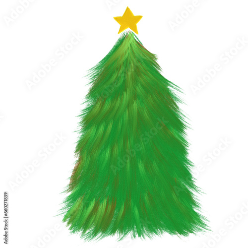 Green Christmas tree digital oil painting illustration