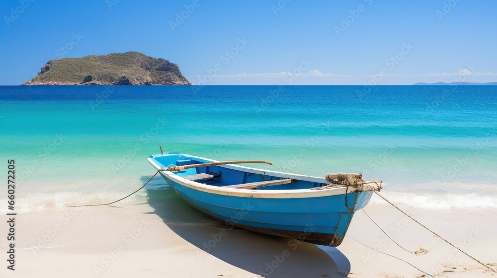 Small boat with beach background
