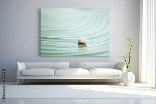 An elegant Zen frame mock up  calm and minimalist interior background  simplicity and harmony