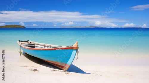 Small boat with beach background